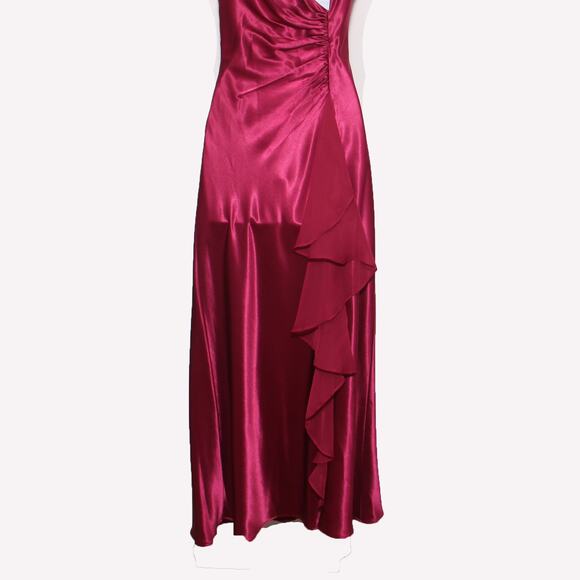 Vintage 90s Zum Zum Prom Satin Slip Dress Maxi Back Ruffle Magenta Size 5/6 - Picture 4 of 12